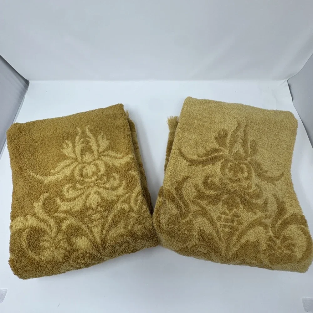 Vintage Fieldcrest Bath Towels Harvest Gold Tan Imperial Collection Retro Cotton